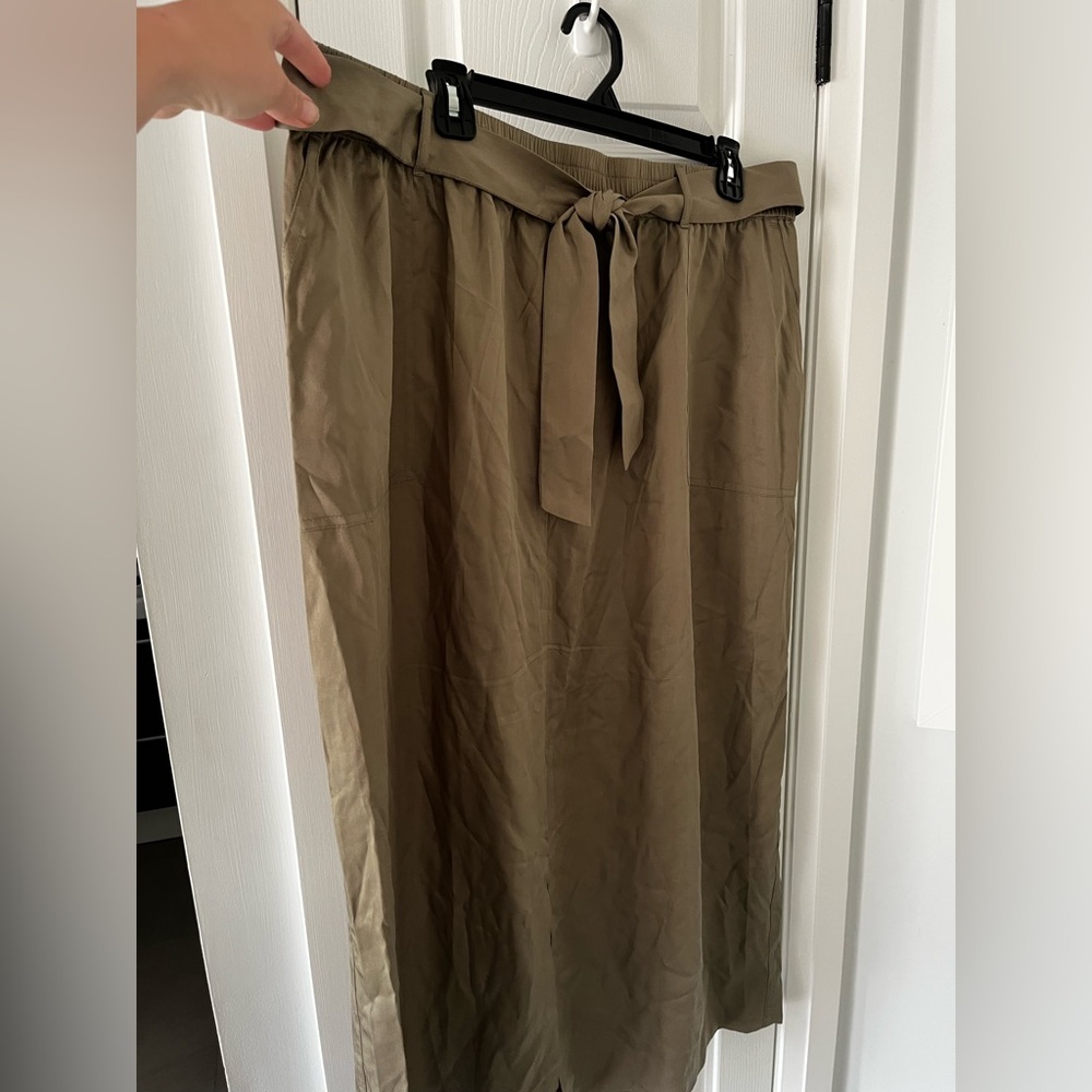 LAURA PLUS Tencel Tie‎ Waist Wide Leg Midi Skirt Olive Green Size 18 - Picture 9 of 9